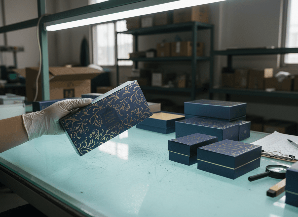 Luxury cosmetics packaging boxes with gold foil stamping and soft-touch lamination