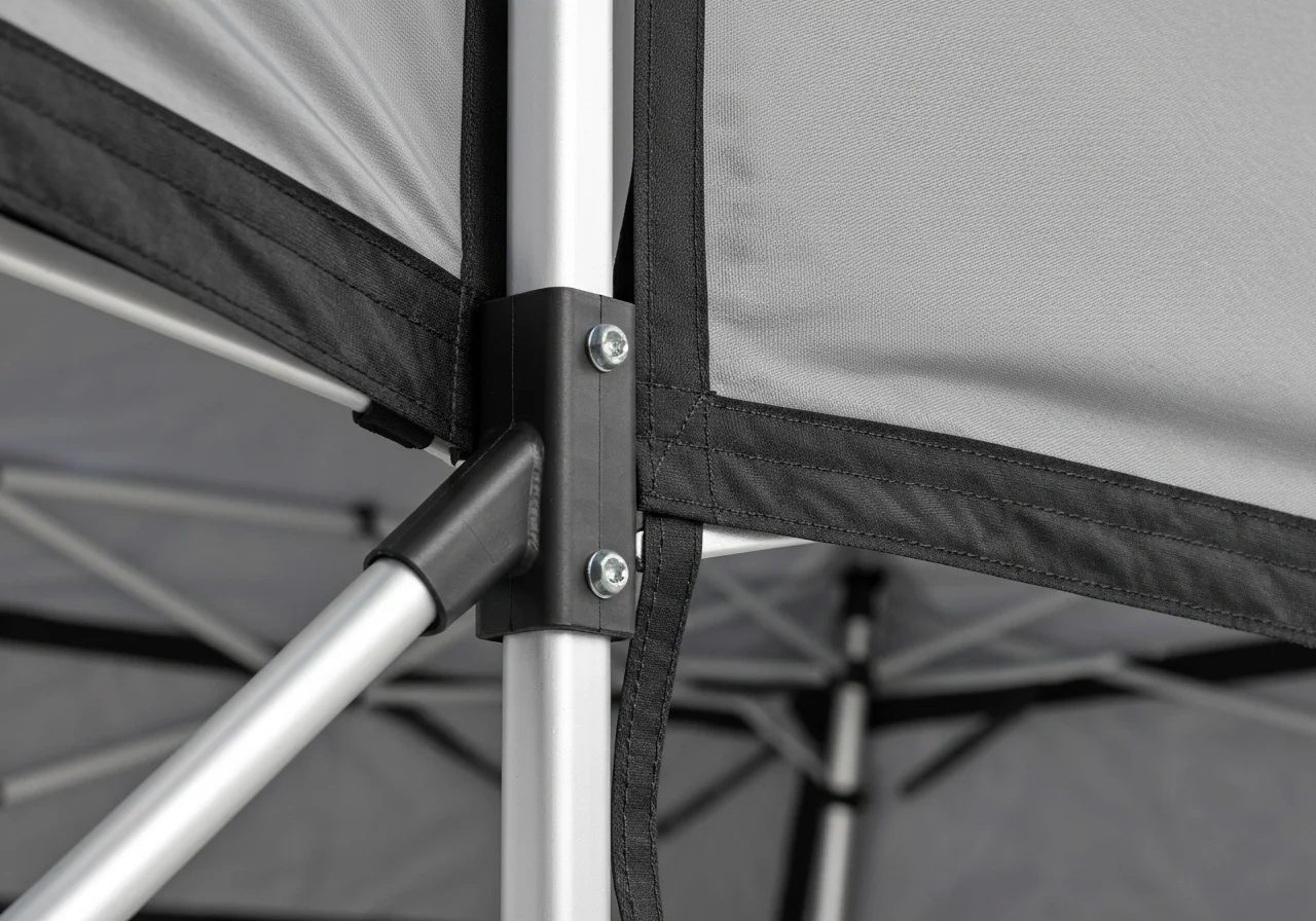 Canopy frame engineering showing wind-resistant hub design