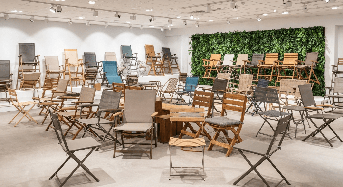 Branded folding chairs at outdoor retail display