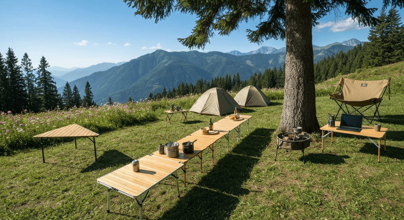 Private-label portable tables in retail packaging