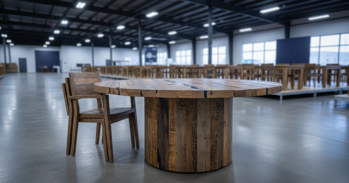 Guide: 48-inch round reclaimed wood dining table — 48-inch round reclaimed wood dining table seats 4-6, costs $400-$800 wholesale