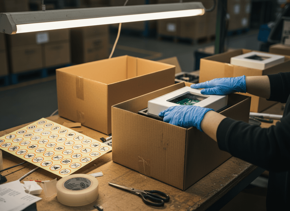 Electronics product safety compliance labels and identification stickers on circuit boards