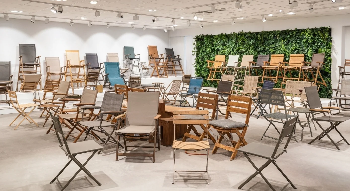 Branded folding chairs at outdoor retail display