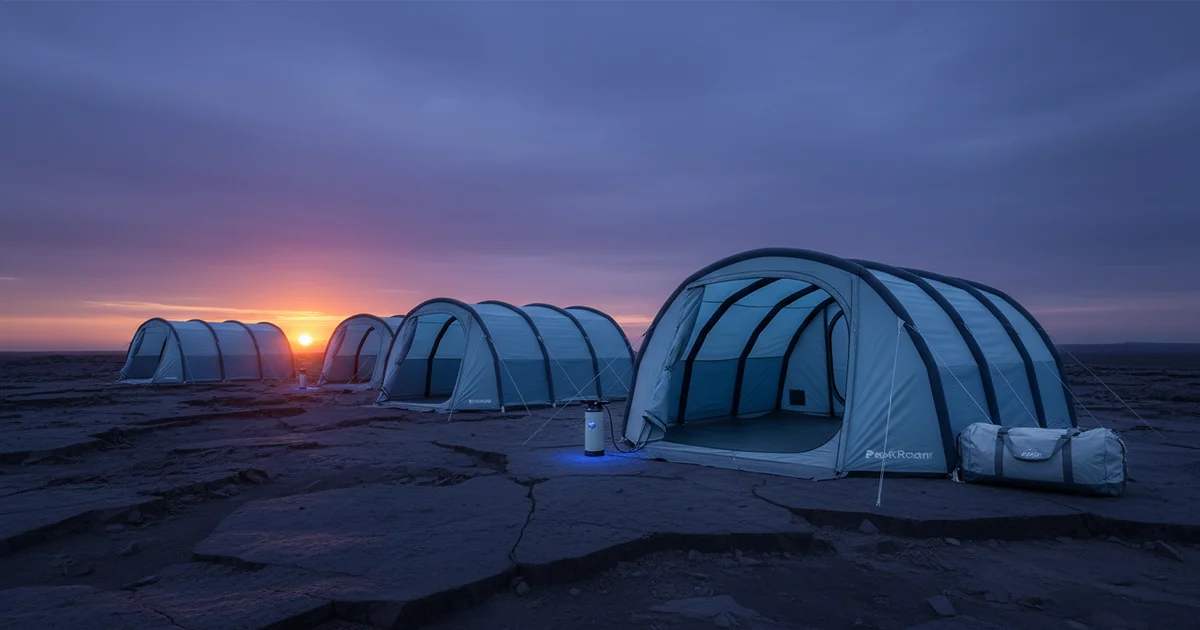 Tutorial: inflatable camping tent — Inflatable camping tents set up in 8 minutes vs 25 for pole tents, cutting labor