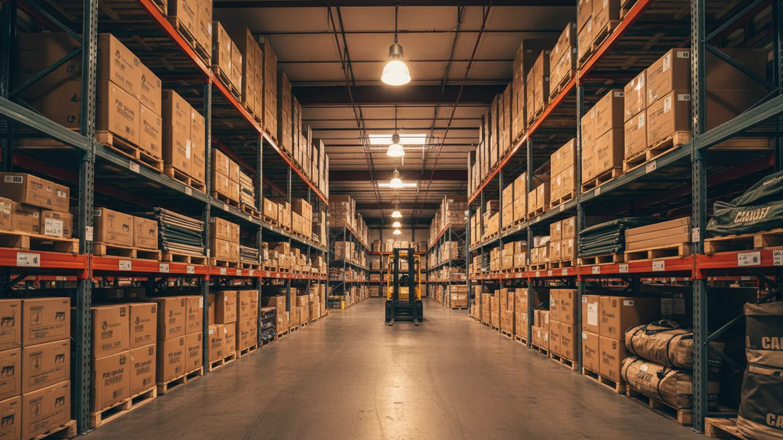Wholesale outdoor gear inventory in a distribution warehouse